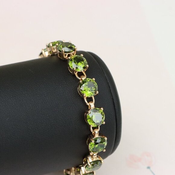 "Green Crystal Rose Gold Bracelet with Round Stones, XPBL1028 - Picture 7 of 12